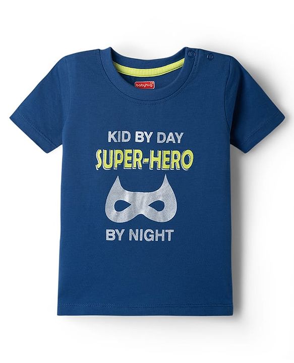 Babyhug 100% Cotton Knit Half Sleeves T-Shirt & Pyjama Night Suit With Text Print - Navy Blue