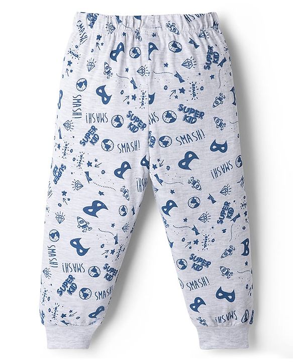 Babyhug 100% Cotton Knit Half Sleeves T-Shirt & Pyjama Night Suit With Text Print - Navy Blue