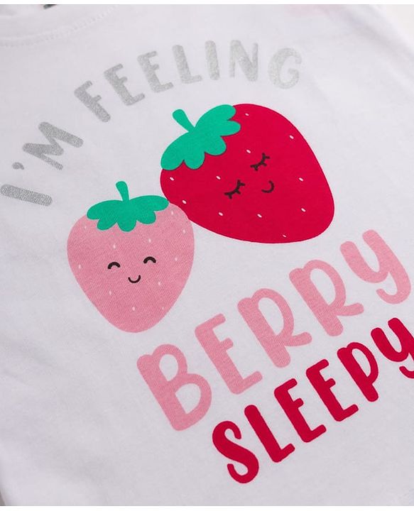 Babyhug 100% Cotton Knit Half sleeves T-Shirt & Pyjama Night Suit With Polka Dot & Text Print - White