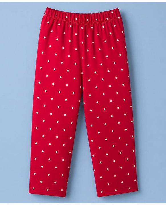 Babyhug 100% Cotton Knit Half sleeves T-Shirt & Pyjama Night Suit With Polka Dot & Text Print - White
