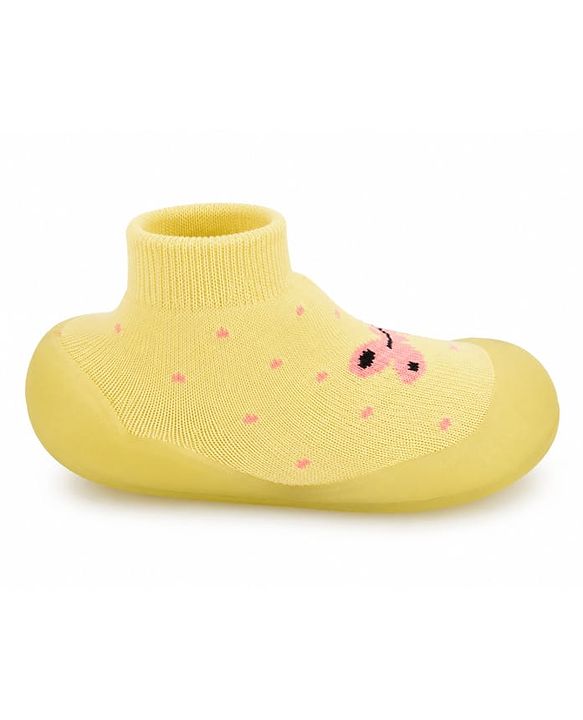 Cute Walk by Babyhug Slip On Sock Shoes With Butterfly & Polka Dots Design - Yellow