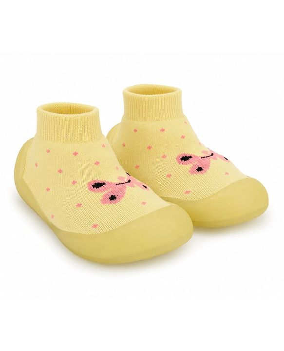 Cute Walk by Babyhug Slip On Sock Shoes With Butterfly & Polka Dots Design - Yellow