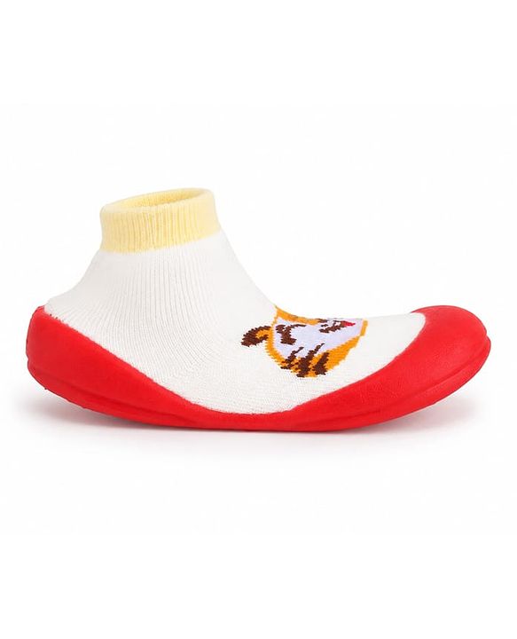 Cute Walk by Babyhug Slip on Sock Shoes with Tiger Print - Red