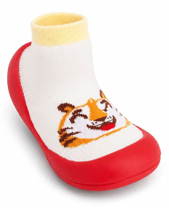 Cute Walk by Babyhug Slip on Sock Shoes with Tiger Print - Red