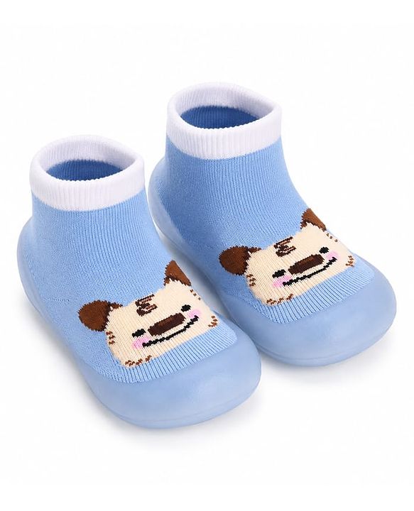 Cute Walk by Babyhug Slip on Sock Shoes with Bear Print - Blue