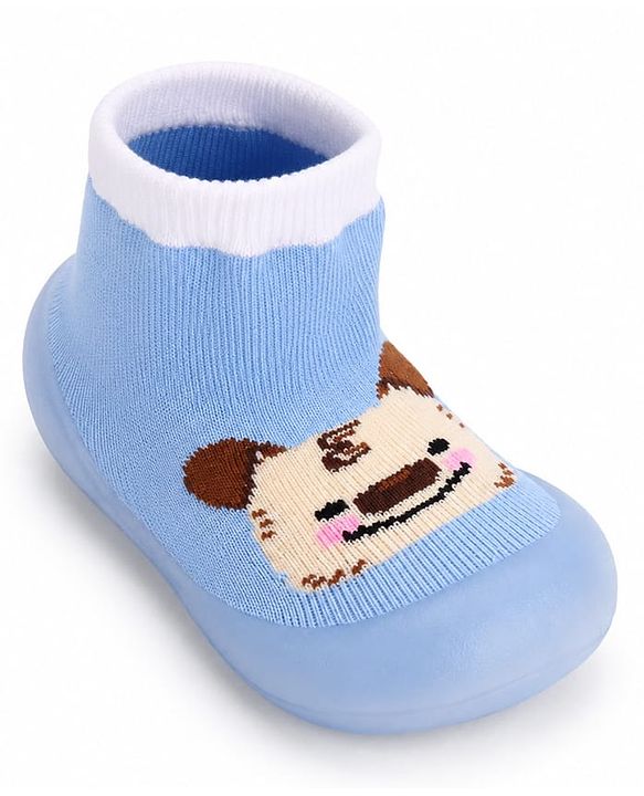 Cute Walk by Babyhug Slip on Sock Shoes with Bear Print - Blue