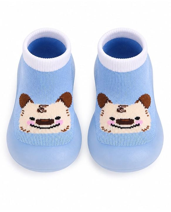 Cute Walk by Babyhug Slip on Sock Shoes with Bear Print - Blue