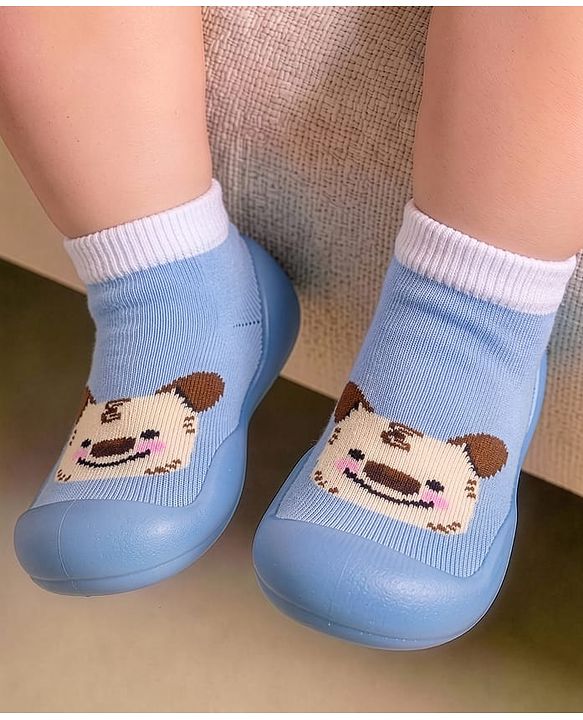 Cute Walk by Babyhug Slip on Sock Shoes with Bear Print - Blue