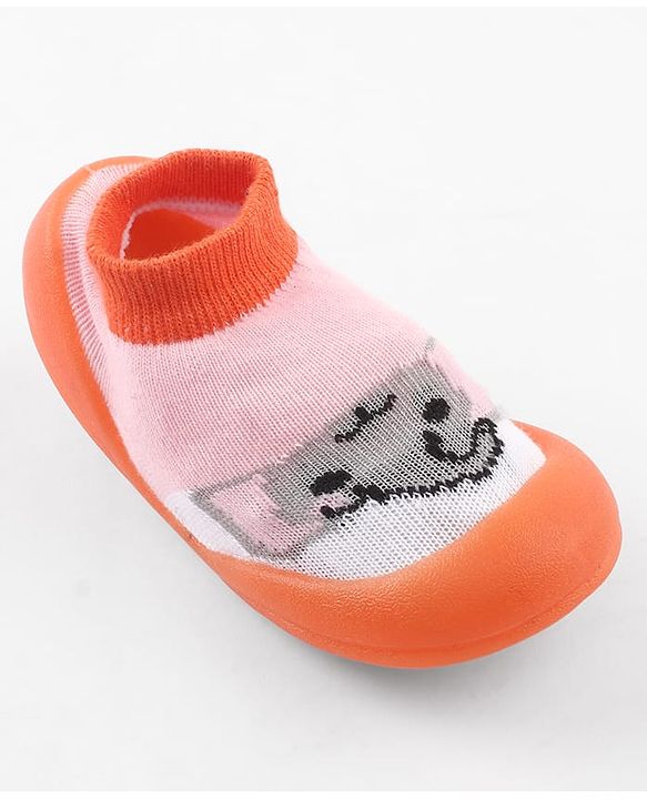 Cute Walk by Babyhug Slip-On Closure Sock Shoes With Elephant Print - Pink