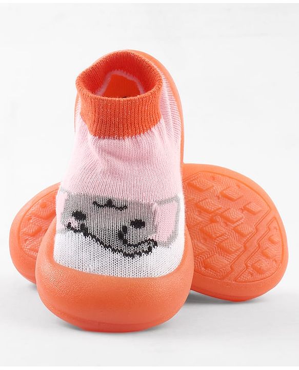 Cute Walk by Babyhug Slip-On Closure Sock Shoes With Elephant Print - Pink