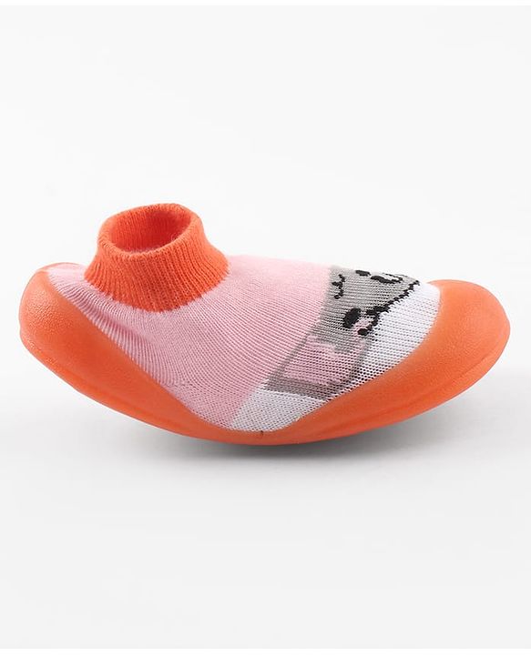 Cute Walk by Babyhug Slip-On Closure Sock Shoes With Elephant Print - Pink