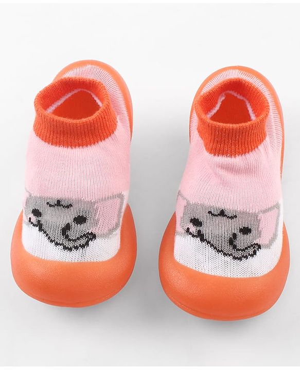 Cute Walk by Babyhug Slip-On Closure Sock Shoes With Elephant Print - Pink