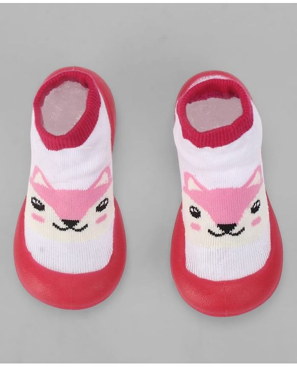 Cute Walk by Babyhug Slip On Closure Sock shoes With Fox Design - Pink