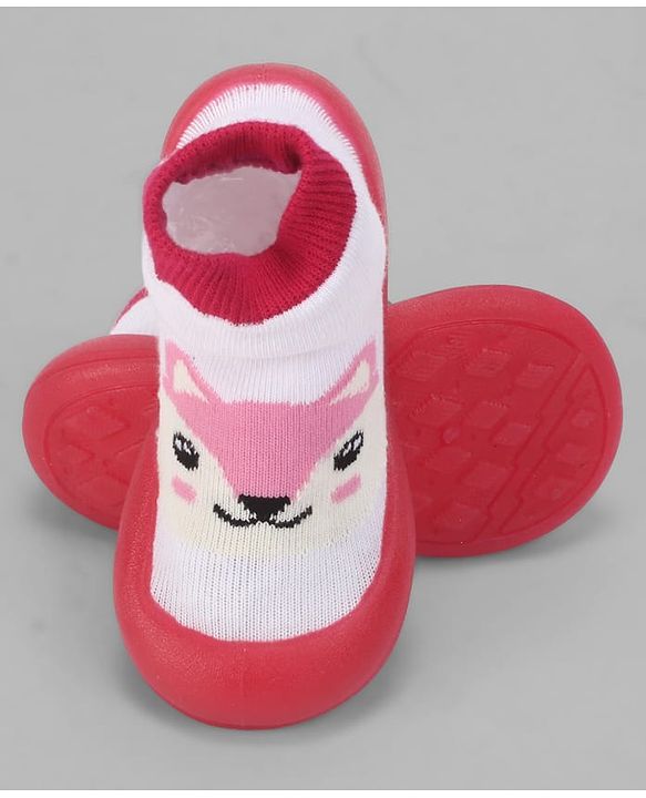 Cute Walk by Babyhug Slip On Closure Sock shoes With Fox Design - Pink