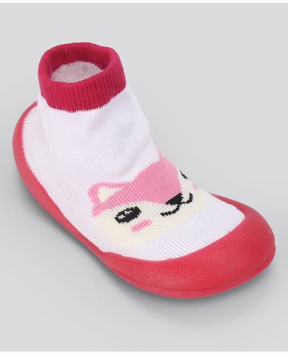 Cute Walk by Babyhug Slip On Closure Sock shoes With Fox Design - Pink