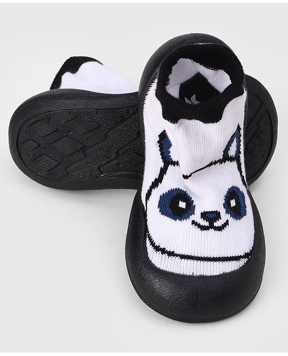 Cute Walk by Babyhug Slip On Sock Shoes With Panda Design - Black & White