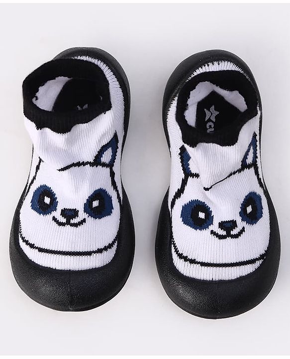 Cute Walk by Babyhug Slip On Sock Shoes With Panda Design - Black & White