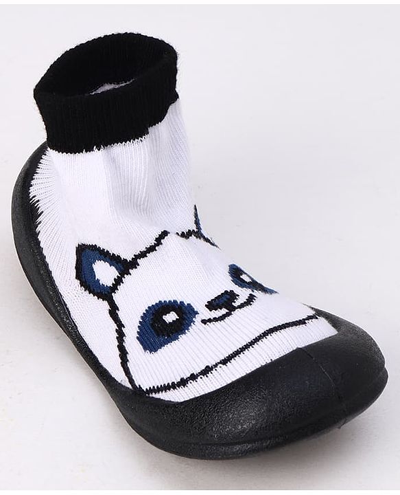Cute Walk by Babyhug Slip On Sock Shoes With Panda Design - Black & White