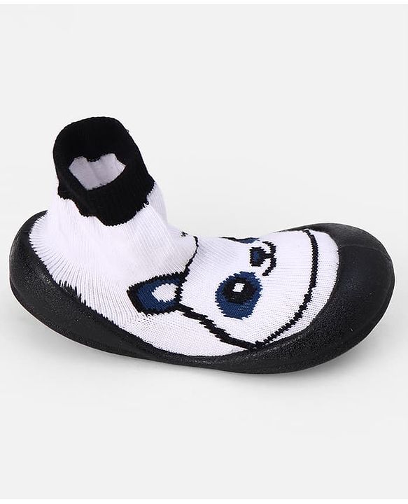 Cute Walk by Babyhug Slip On Sock Shoes With Panda Design - Black & White
