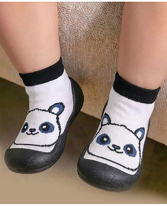 Cute Walk by Babyhug Slip On Sock Shoes With Panda Design - Black & White