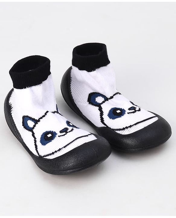 Cute Walk by Babyhug Slip On Sock Shoes With Panda Design - Black & White