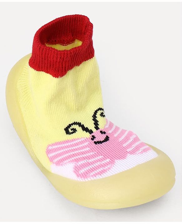 Cute Walk by Babyhug Slip On Sock Shoes With Butterfly Design - Yellow & Pink