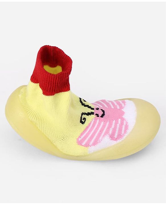 Cute Walk by Babyhug Slip On Sock Shoes With Butterfly Design - Yellow & Pink