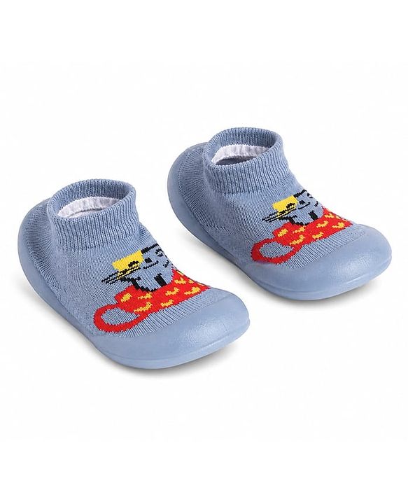 Cute Walk by Babyhug Slip on Sock Shoes with Bear Print - Blue