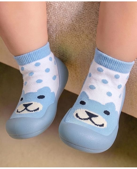Cute Walk by Babyhug Slip on Sock Shoes with Bear Print - Blue