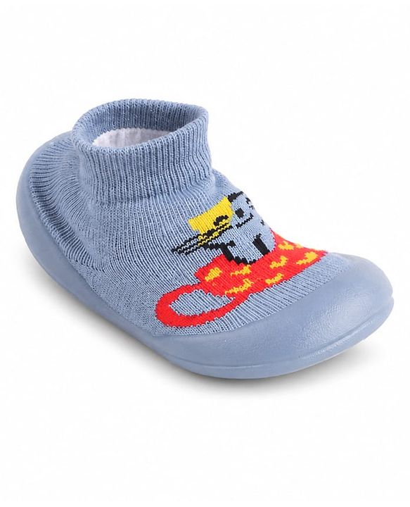 Cute Walk by Babyhug Slip on Sock Shoes with Bear Print - Blue