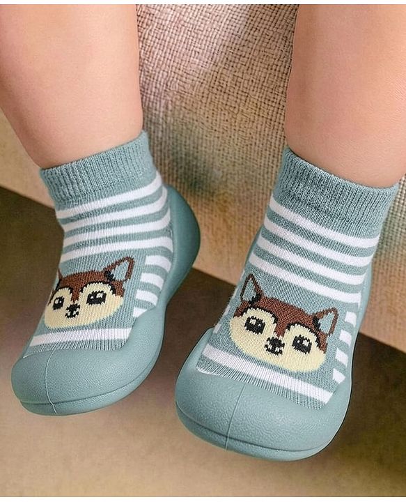 Cute Walk by Babyhug Slip On Closure Sock shoes With Fox Design - Sky Blue & White