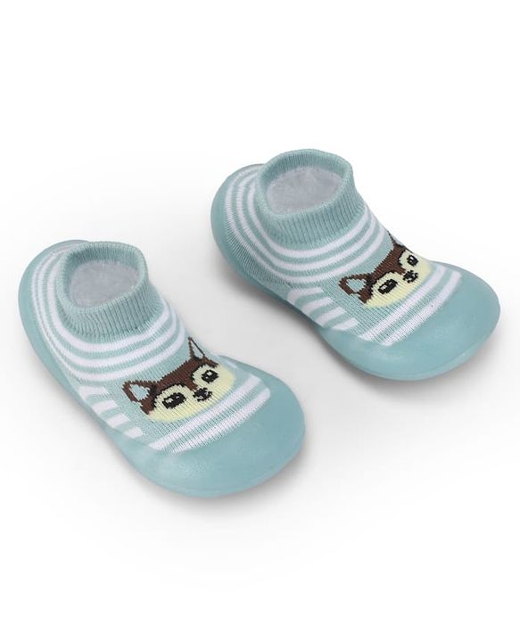 Cute Walk by Babyhug Slip On Closure Sock shoes With Fox Design - Sky Blue & White