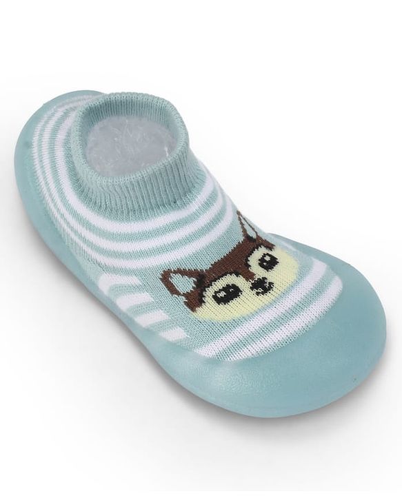 Cute Walk by Babyhug Slip On Closure Sock shoes With Fox Design - Sky Blue & White