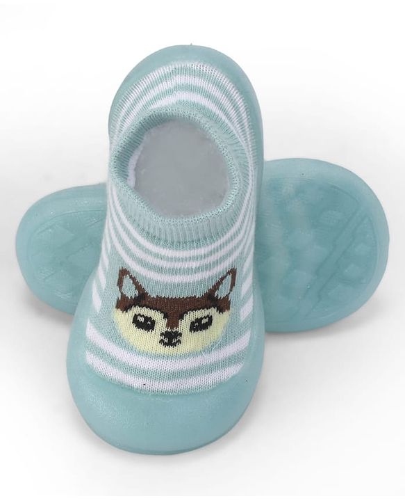 Cute Walk by Babyhug Slip On Closure Sock shoes With Fox Design - Sky Blue & White