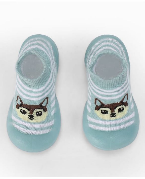 Cute Walk by Babyhug Slip On Closure Sock shoes With Fox Design - Sky Blue & White