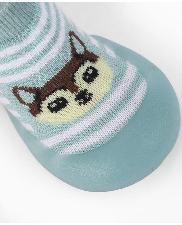 Cute Walk by Babyhug Slip On Closure Sock shoes With Fox Design - Sky Blue & White