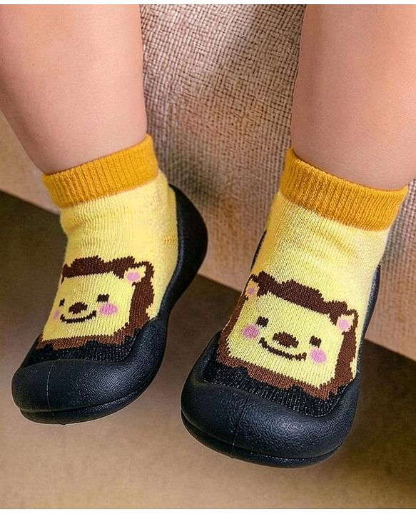 Cute Walk by Babyhug Slip On Closure Sock shoes With Tiger Design - Blue & Yellow