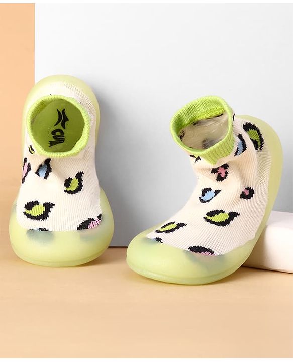 Cute Walk by Babyhug Slip On Printed Sock Shoes - Green