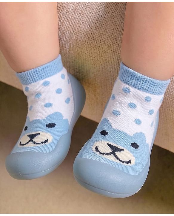 Cute Walk by Babyhug Slip on Sock Shoes with Bear Print - Blue