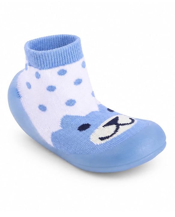 Cute Walk by Babyhug Slip on Sock Shoes with Bear Print - Blue