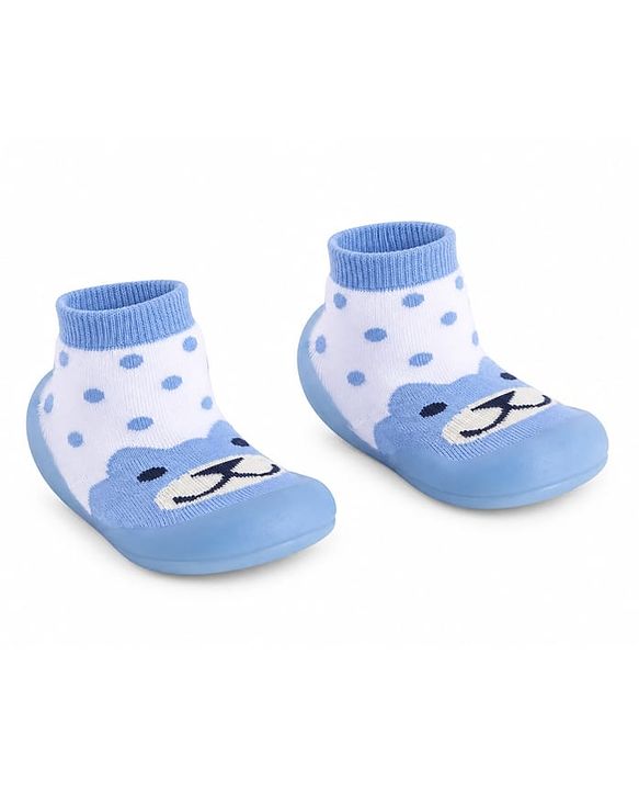 Cute Walk by Babyhug Slip on Sock Shoes with Bear Print - Blue