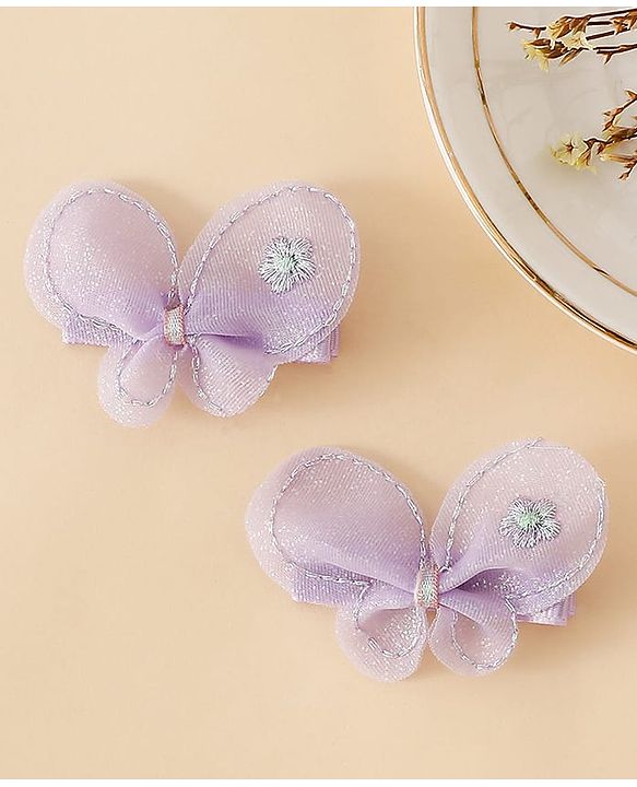 Babyhug Free Size Bow & Butterfly Clips - Purple