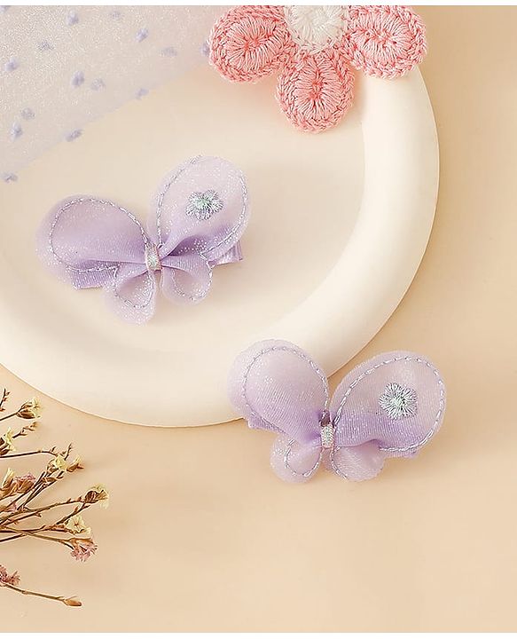 Babyhug Free Size Bow & Butterfly Clips - Purple