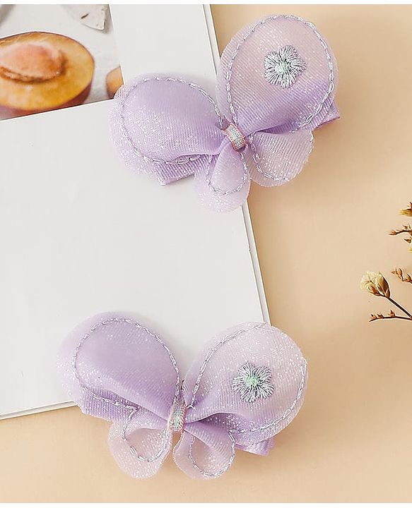 Babyhug Free Size Bow & Butterfly Clips - Purple