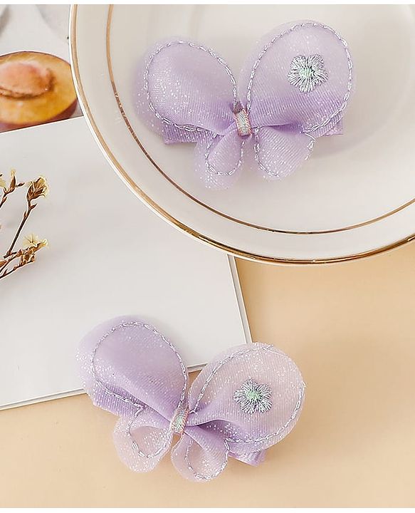 Babyhug Free Size Bow & Butterfly Clips - Purple