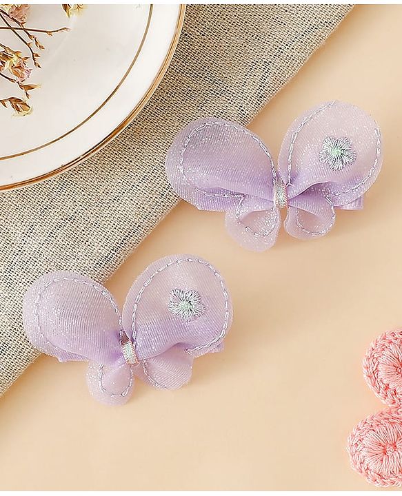 Babyhug Free Size Bow & Butterfly Clips - Purple