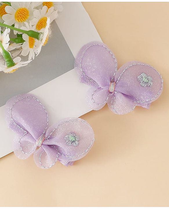 Babyhug Free Size Bow & Butterfly Clips - Purple