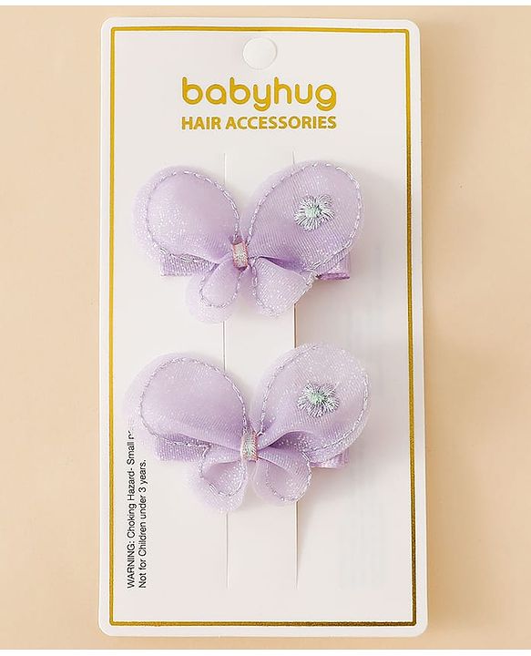 Babyhug Free Size Bow & Butterfly Clips - Purple