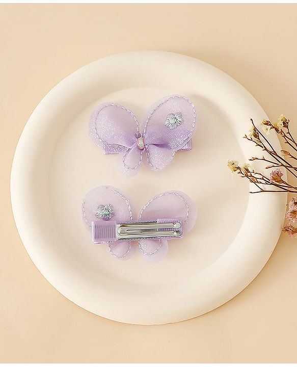 Babyhug Free Size Bow & Butterfly Clips - Purple