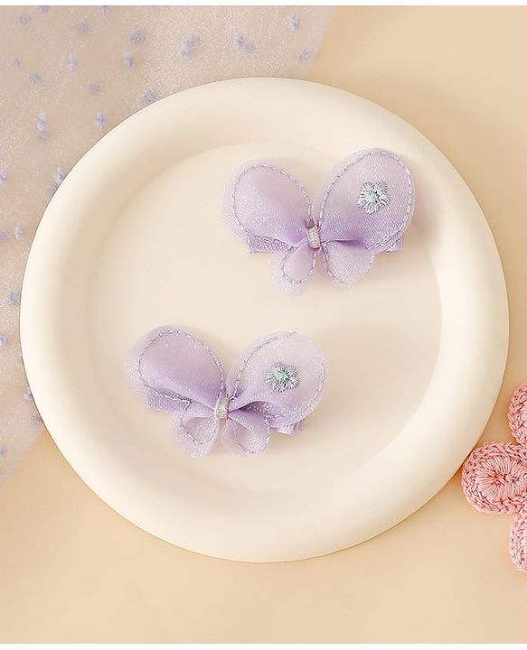Babyhug Free Size Bow & Butterfly Clips - Purple